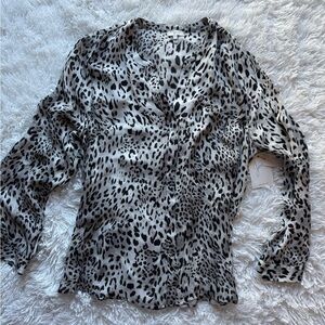 Joie Black & White Leopard Button-Down Blouse
